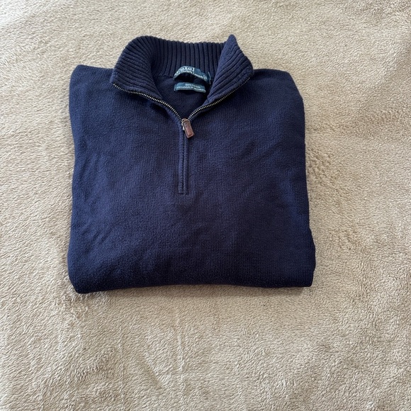 Ralph Lauren Men’s 100% Cotton Navy 3/4 quarter Zip-Up Sweater - Picture 1 of 10